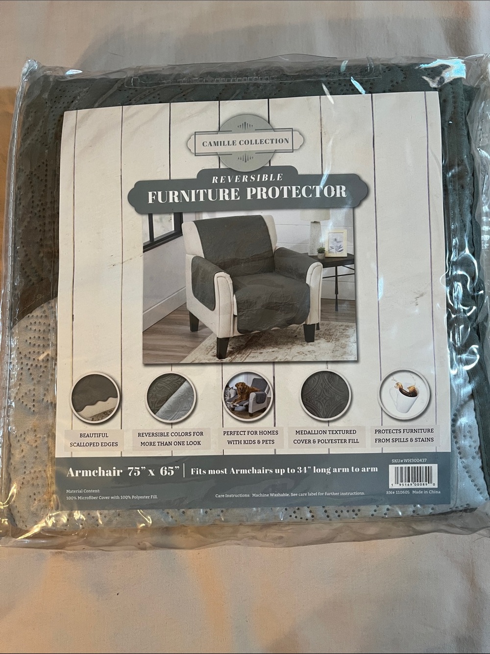 Reversible furniture (armchair)protector in 2 shades of gray